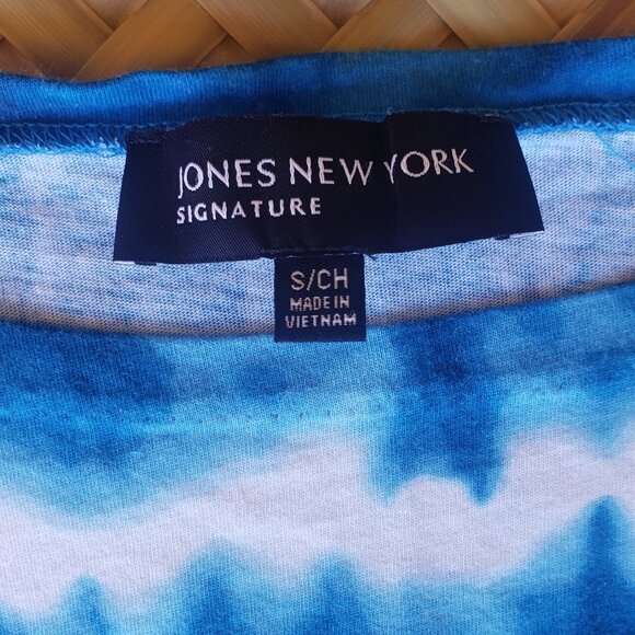 Blue & White Stripe Tie Dye Top, Shirt, Blouse -Jones New York - Sz Small - Picture 3 of 4